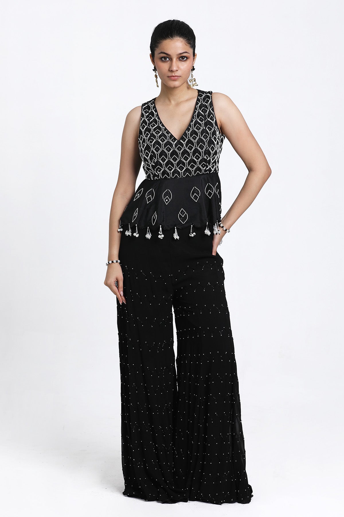 Buy Black Resham Work Sharara Set by Nitisha Kashyapi for women online at ScrollnShops